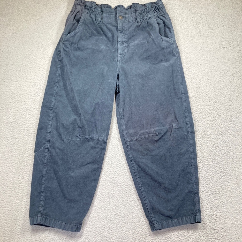 American Eagle Corduroy Pants Women 14 Grey Paperbag Waist Tapered Baggy Crop